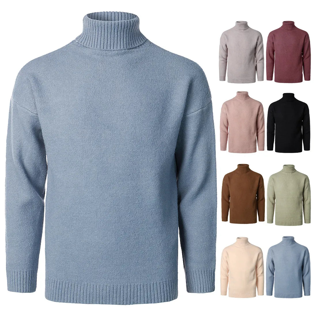 Men's Solid Color High Collar Casual Loose Cashmere Sweater