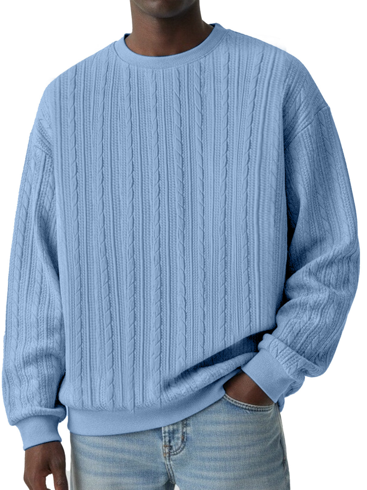 Winter Daily Casual Twist Texture Crewneck Long Sleeve Sweatshirt
