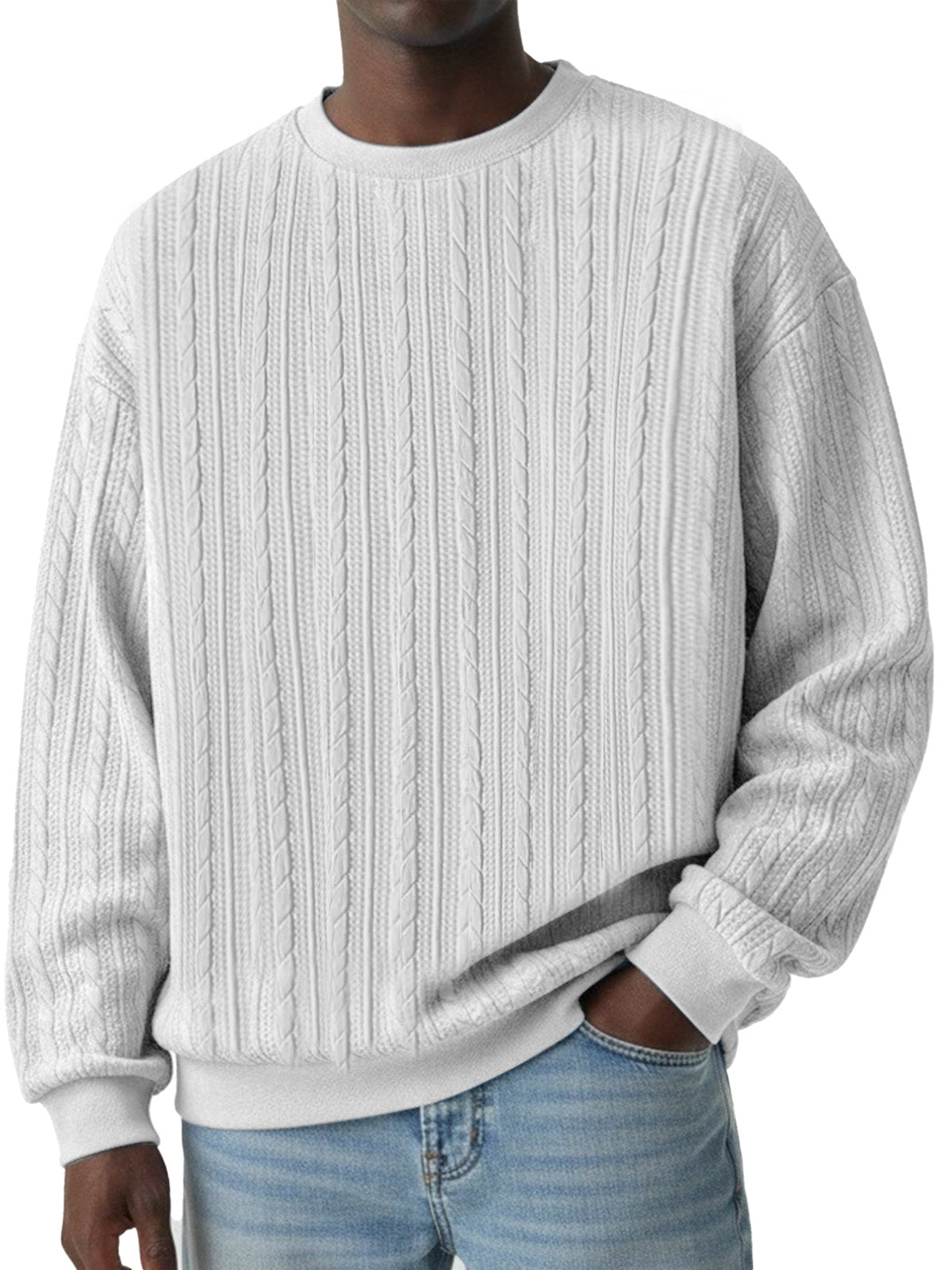 Winter Daily Casual Twist Texture Crewneck Long Sleeve Sweatshirt