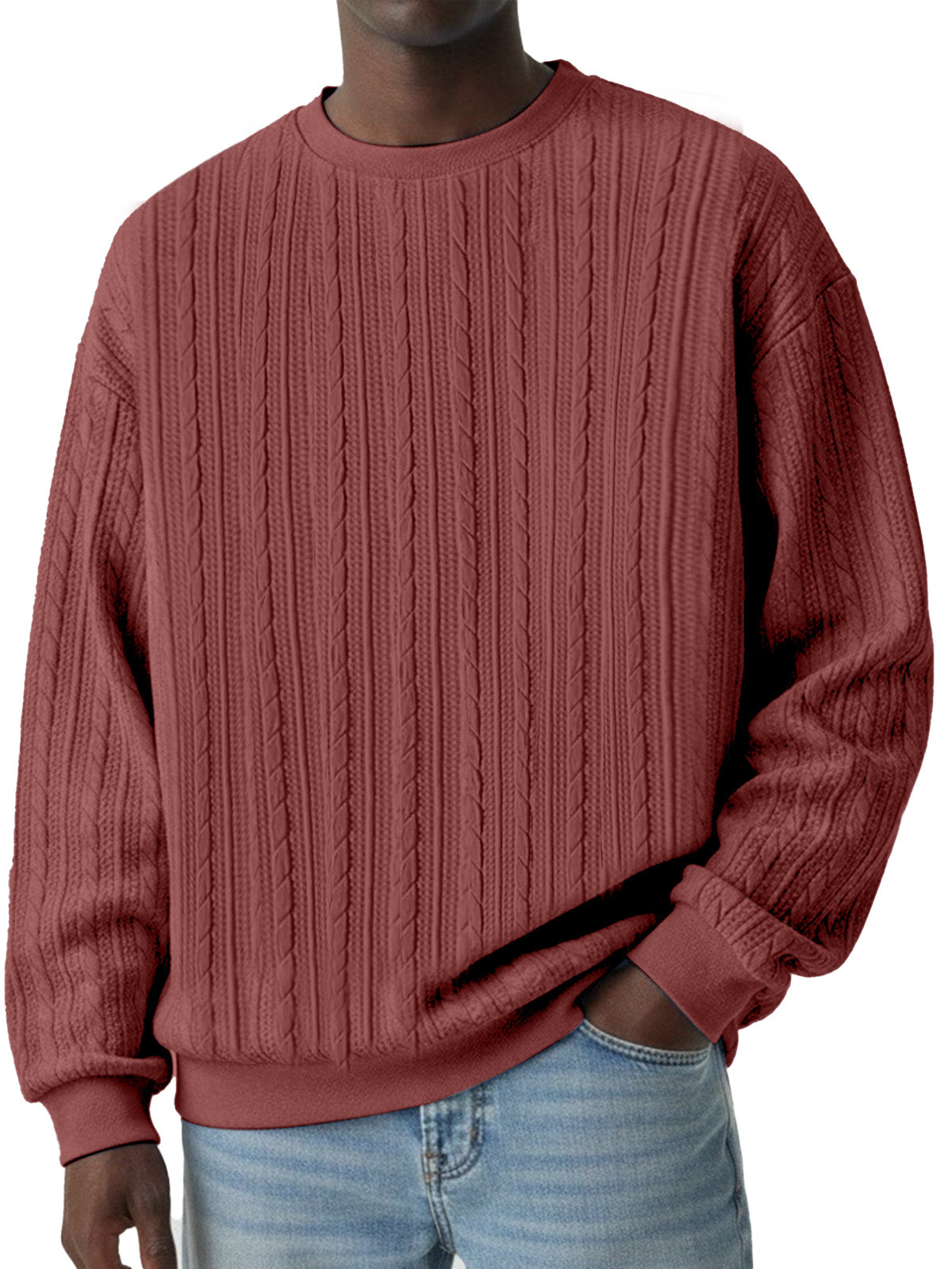 Winter Daily Casual Twist Texture Crewneck Long Sleeve Sweatshirt