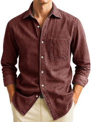  Men's Stylish Casual Retro Outdoor Pocket Long-sleeved Lapel Polo Shirt 