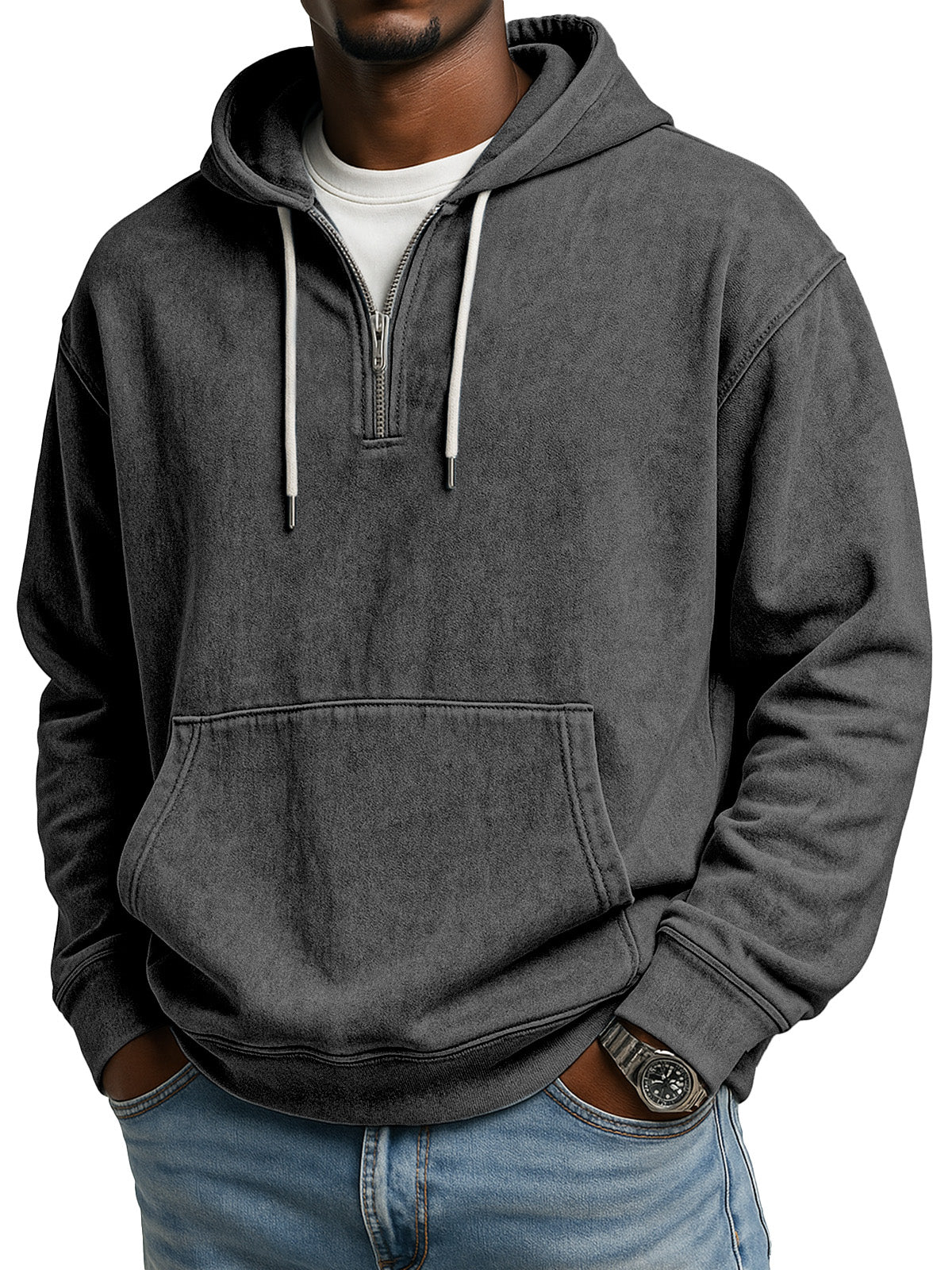 Men's Retro Casual Zipper Hooded Long Sleeve Sweat