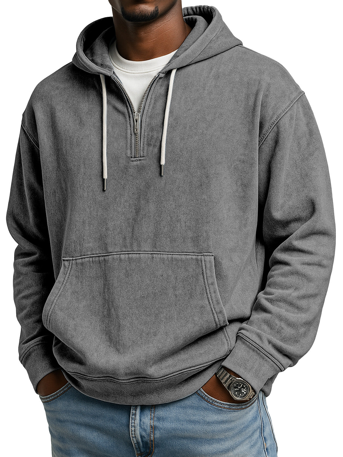 Men's Retro Casual Zipper Hooded Long Sleeve Sweat
