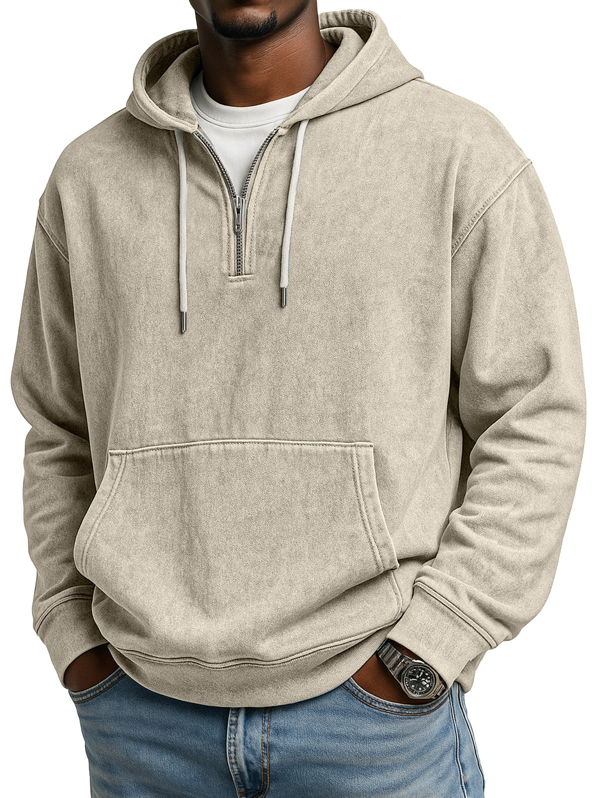 Men's Retro Casual Zipper Hooded Long Sleeve Sweat
