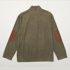 Men's Outdoor Casual Zip Polo Stand Collar Long Sleeve Sweatshirt Double Layer Lapel Fur Leather Collar Pullover