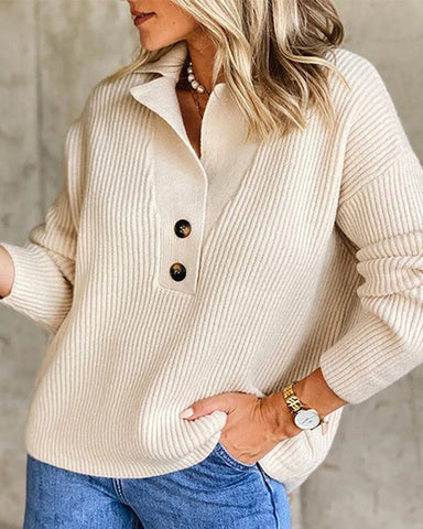Women's Snap-Buttons Foldover Collar Knitted Pullover Sweater Tops