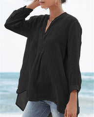Fashion Linen Solid Color Loose Shirt - S/5XL