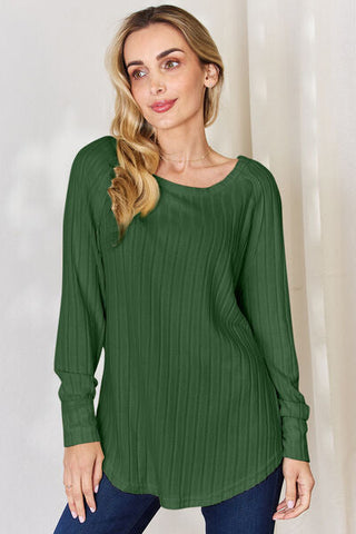 Women's Basic Bae Full Size Ribbed Round Neck Slit T-Shirt
