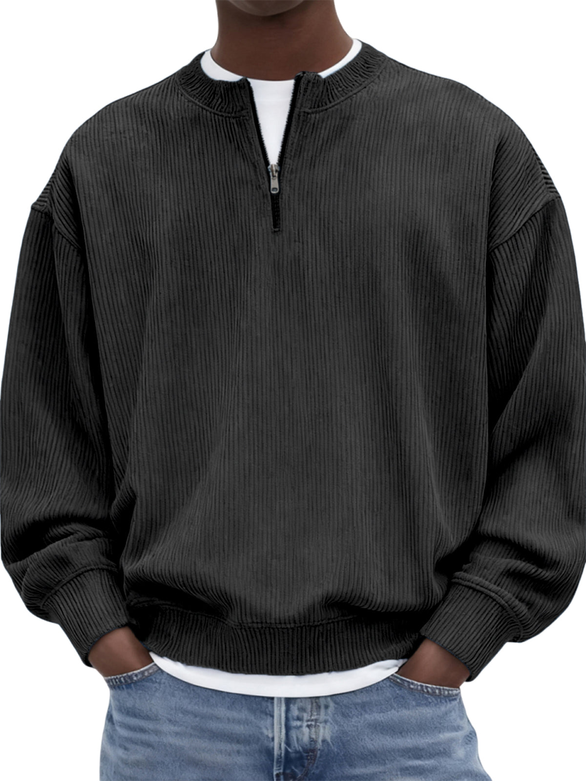Men's Quarter-Zip Stylish Corduroy Long Sleeve Pullover