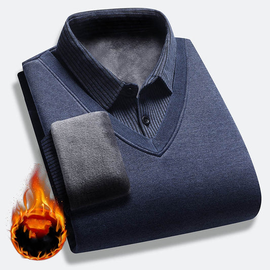 Men's Retro Thermal Fleece Lined Double Layer Sweater