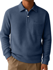 Men's Casual Comfortable Waffle Pocket Long-sleeved Polo Shirt