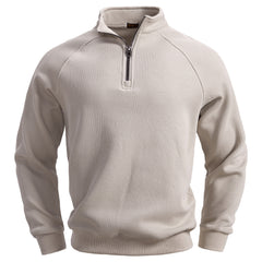 Men's Simple Casual Ribbed Stand-up Collar Quarter Zip Raglan Sleeve Sweatshirt