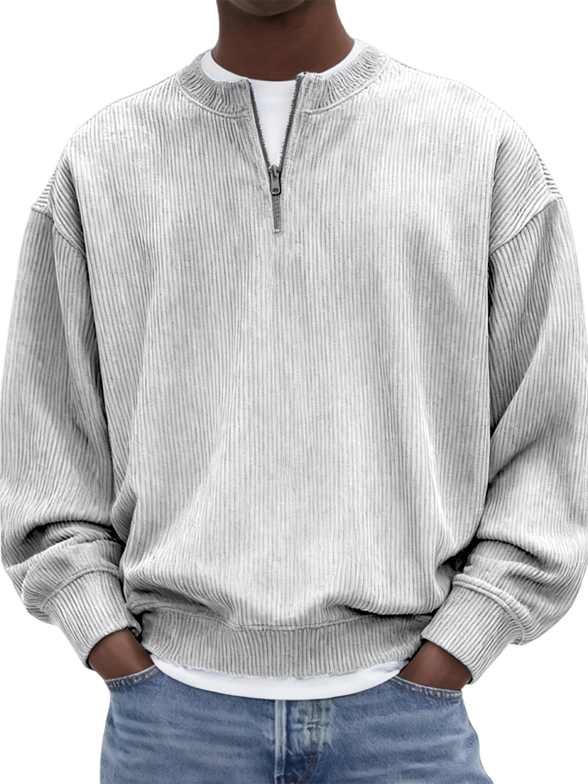 Men's Quarter-Zip Stylish Corduroy Long Sleeve Pullover