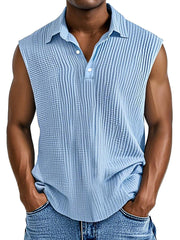 Men's Daily Casual Simple Pleated Texture Sleeveless Polo Shirt