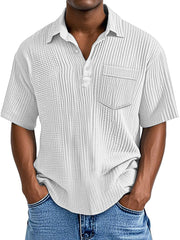 Men's Simple Casual Solid Color Pocket Lapel Short-sleeved Polo Shirt