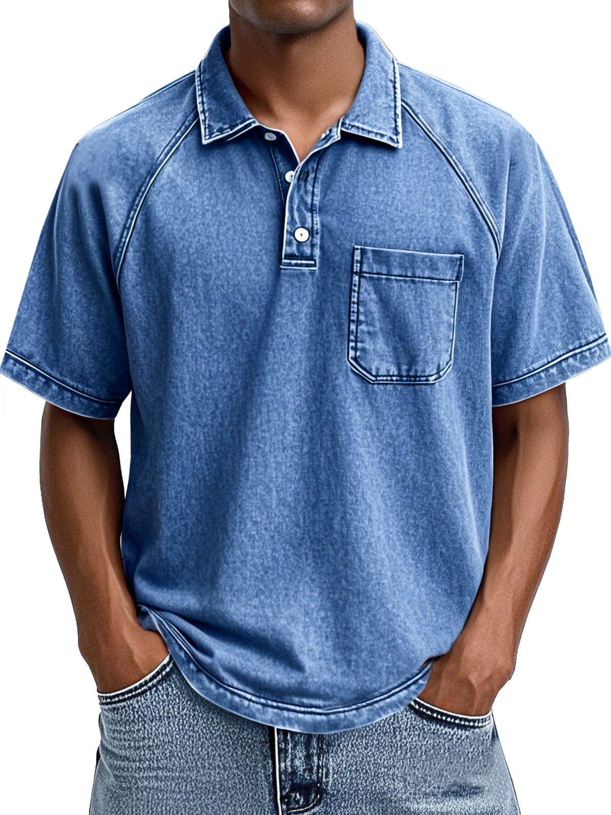 Men's Retro Casual Lapel Raglan Short Sleeve Polo Shirt