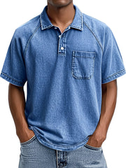Men's Retro Casual Lapel Raglan Short Sleeve Polo Shirt