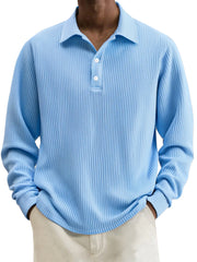 Men's Simple Solid Color Textured Lapel Long-sleeved Polo Shirt