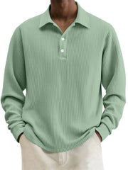 Men's Simple Solid Color Textured Lapel Long-sleeved Polo Shirt