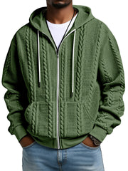 Fashionable Solid Color Twist Texture Hooded Zipper Sweatshirt Jacket