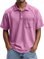 Men's Retro Casual Lapel Raglan Short Sleeve Polo Shirt