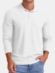 Men's Autumn Comfortable Solid Color Waffle Button Long Sleeve Polo Shirt
