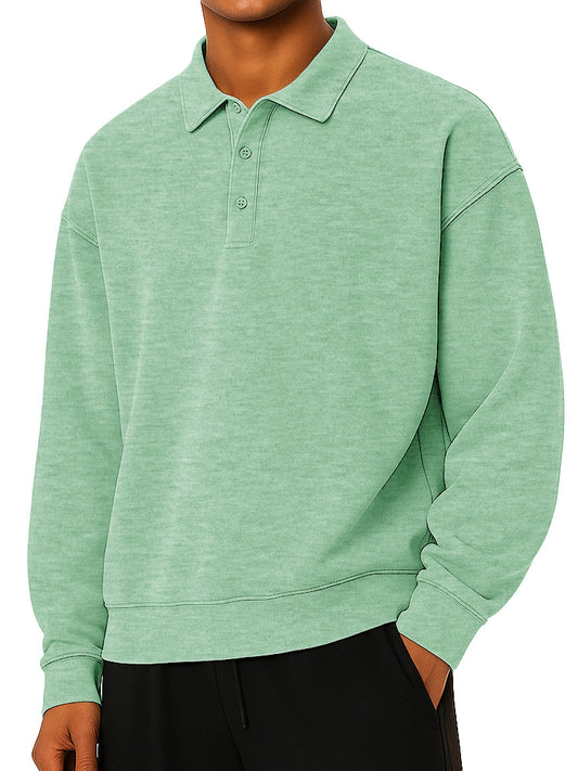 Men's Fashionable Daily Casual Lapel Long Sleeve Loose Hoodie Polo Shirt 