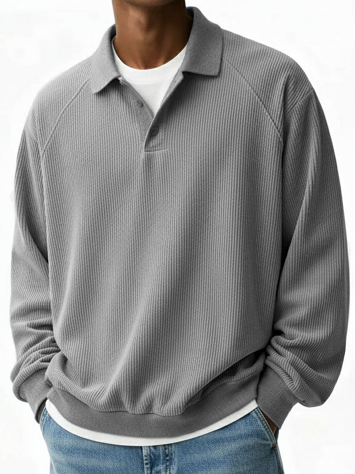 Men's Fashion Casual Pit Strip Fabric Lapel Ragglan Sleeves Polo Shirt 