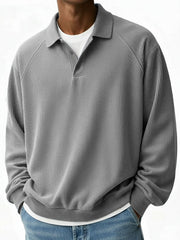 Men's Fashion Casual Pit Strip Fabric Lapel Ragglan Sleeves Polo Shirt 