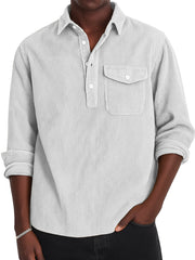 Men's Simple Solid Color Corduroy Lapel Long-sleeved Polo Shirt