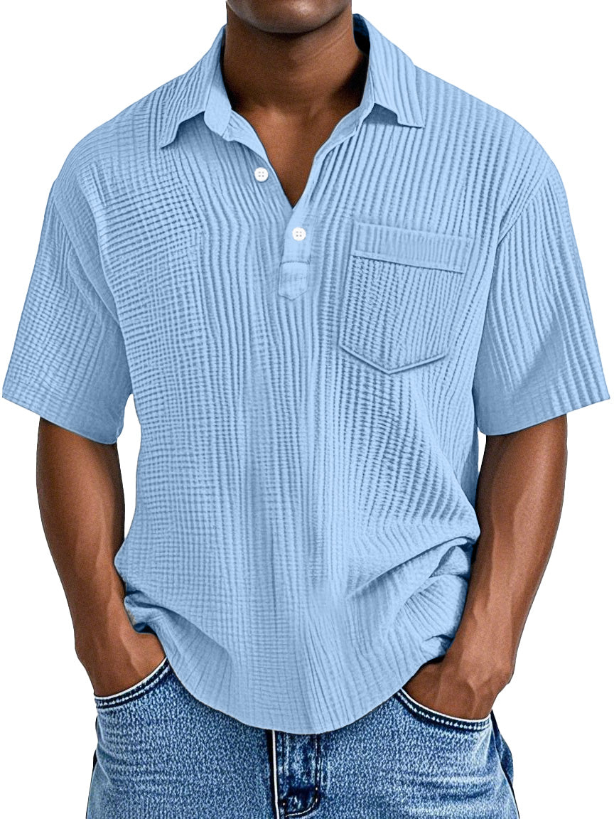 Men's Simple Casual Solid Color Pocket Lapel Short-sleeved Polo Shirt