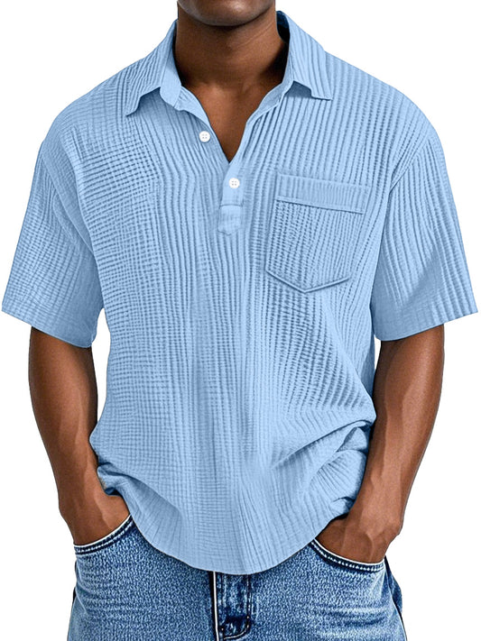 Men's Simple Casual Solid Color Pocket Lapel Short-sleeved Polo Shirt