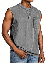 Men's Everyday Retro Solid Color Loose Sleeveless Henley Shirt