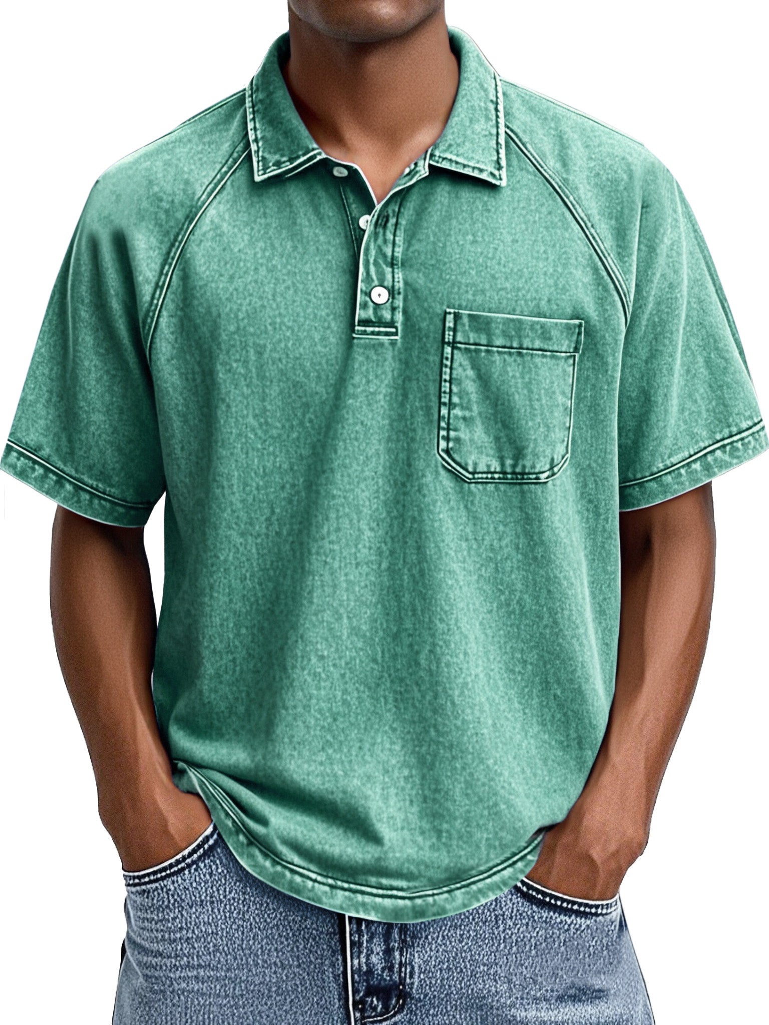 Men's Retro Casual Lapel Raglan Short Sleeve Polo Shirt