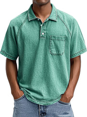Men's Retro Casual Lapel Raglan Short Sleeve Polo Shirt