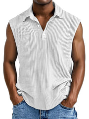 Men's Daily Casual Simple Pleated Texture Sleeveless Polo Shirt