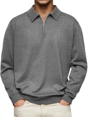 Men's Casual Fashion Lapel Zipper Solid Color Comfortable Sweatshirt