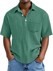 Men's Simple Casual Solid Color Pocket Lapel Short-sleeved Polo Shirt