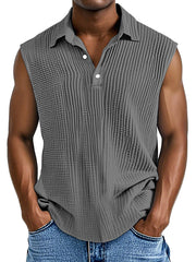 Men's Daily Casual Simple Pleated Texture Sleeveless Polo Shirt