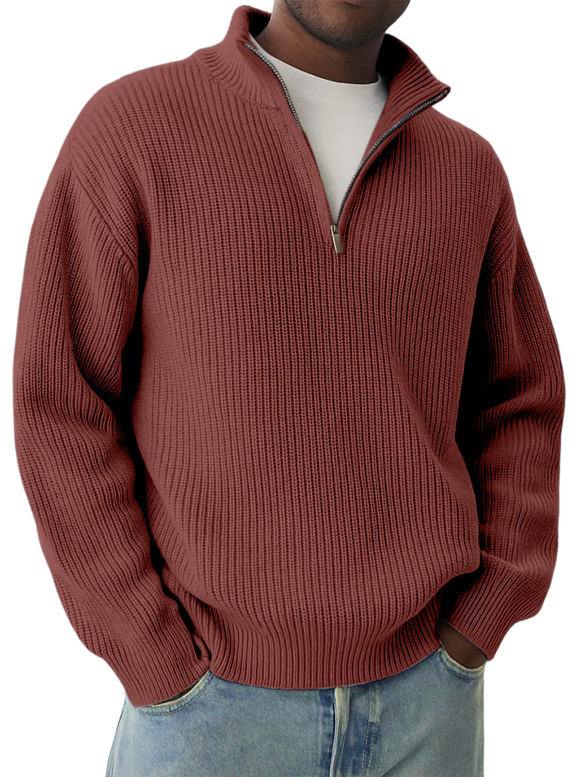 Daily Casual Solid Color Knitted Half-Zip Pullover Sweater