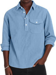 Men's Simple Solid Color Corduroy Lapel Long-sleeved Polo Shirt
