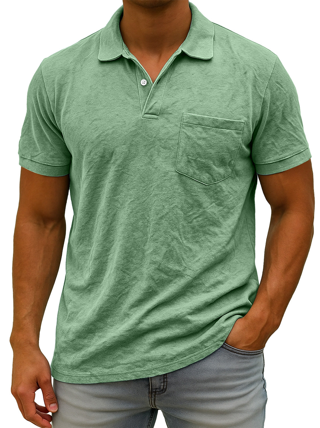 Men's Daily Suede Casual Lapel Pocket Comfort Short Sleeve POLO Shirt