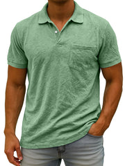 Men's Daily Suede Casual Lapel Pocket Comfort Short Sleeve POLO Shirt