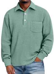 Men's Everyday Corduroy Corn Plaid Lapel Button-down Casual Pocket Long-sleeved Polo Shirt