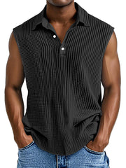 Men's Daily Casual Simple Pleated Texture Sleeveless Polo Shirt