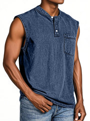 Men's Everyday Retro Solid Color Loose Sleeveless Henley Shirt