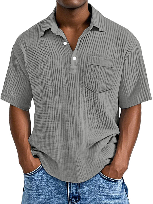 Men's Simple Casual Solid Color Pocket Lapel Short-sleeved Polo Shirt