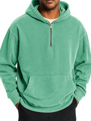  Men's Stylish Retro Distressed Half-zip Pocket Hooded Sweatshirt 