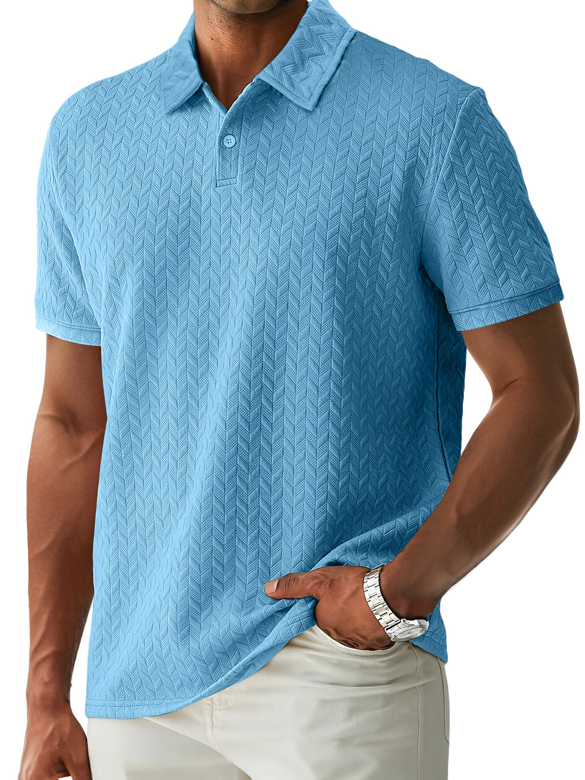 Men's Casual Lapel Jacquard Comfort Short Sleeve POLO Shirt
