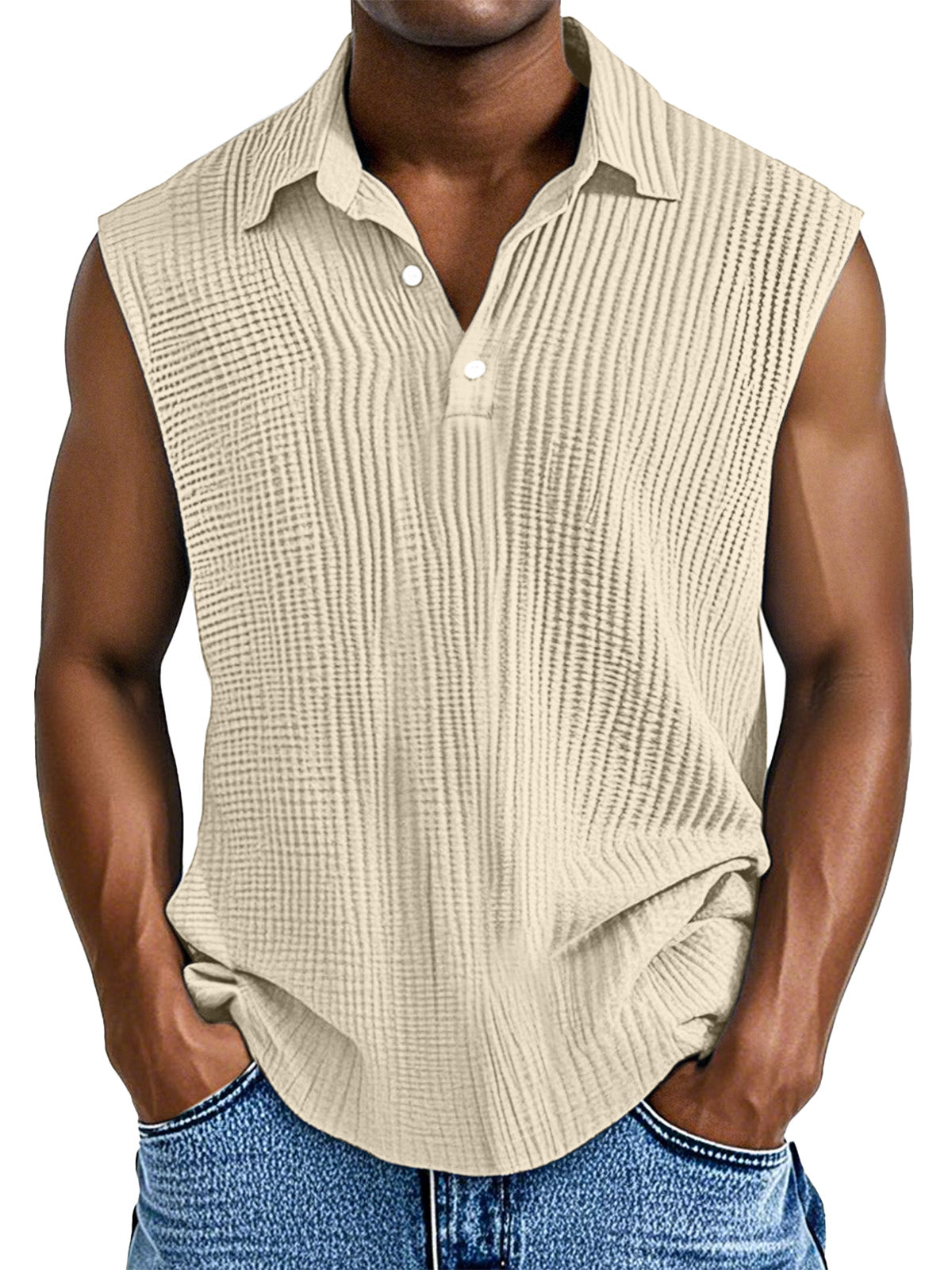 Men's Daily Casual Simple Pleated Texture Sleeveless Polo Shirt